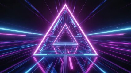 Wall Mural - glowing neon triangles form a futuristic tunnel with light trails, creating a vibrant and dynamic vi