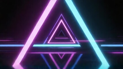 Wall Mural - bright neon triangles forming a futuristic tunnel, showcasing vibrant colors and captivating reflect