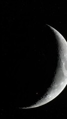 Wall Mural - Detailed Crescent Moon Against a Starry Night Sky and Dark Outer Space Featuring Lunar Surface with Visible Craters and Rough Texture in a Celestial View