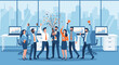 © Digitraz - Business team celebrating success with confetti in modern office, flat vector illustration