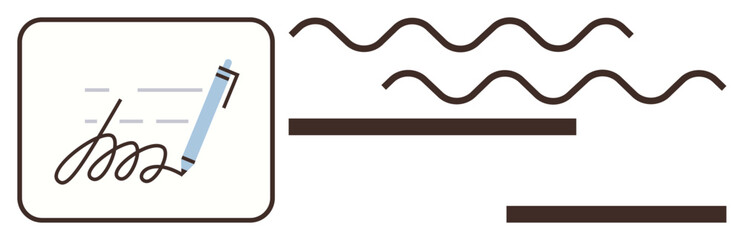 Poster - Pen writing stylized signature with flowing lines representing authentication, validation, or agreement. Ideal for contracts, identity, e-signatures, legal documents, technology, communication form