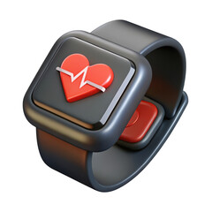 3d smartwatch with heart rate monitor isolated on transparent background