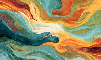 Wall Mural - album cover with vibrant abstract energy, swirling warm tones, with hints of turquoise or emerald. a