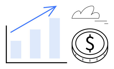 Poster - Bar chart with upward arrow and coin emphasizing financial growth, progress, and business success. Ideal for investment, finance, economy, business analytics, startup growth, strategy simple landing