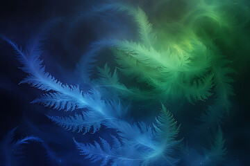 Wall Mural - Green organic structures resembling leaves in fluid movement on the bottom of deep seas, generative AI