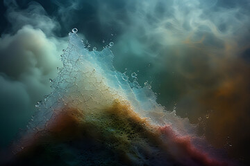 Wall Mural - Dramatic sky with deep blue heavy clouds and faint golden glow illuminating the darkness, generative Ai