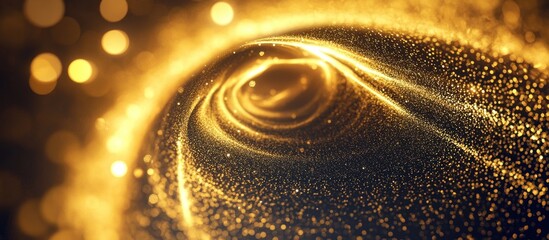 Wall Mural - Tunnel gold color digital particles with dots and line circles, Abstract background 3d rendering
