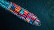 © Studio - Aerial top view containers ship cargo business commercial logistic and transportation international import export by container freight cargo ship in the open seaport show ocean network on map