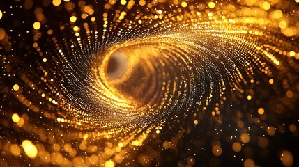 Wall Mural - Tunnel gold color digital particles dots and line twist abstract background for new year or important events, 3d rendering