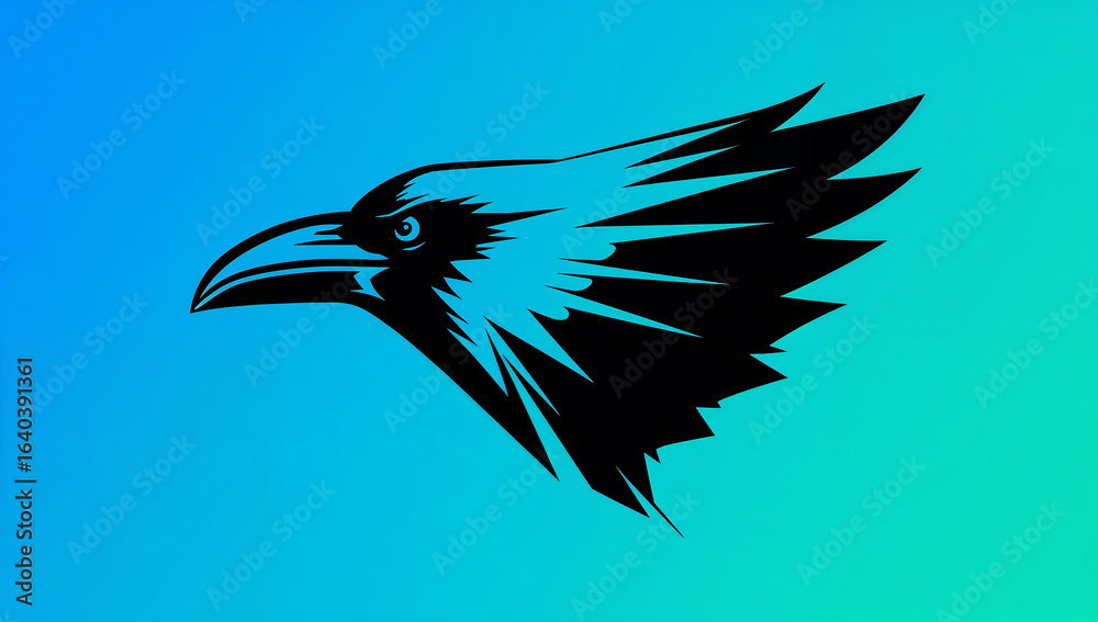 Striking Black Raven Profile Design on Vibrant Blue and Green Gradient ...