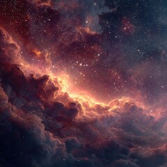 Wall Mural - Fiery nebula clouds, speckled with stars