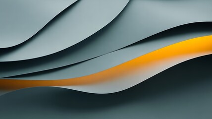 Wall Mural - minimalist abstract waves of gray and orange paper with soft shadows background curves