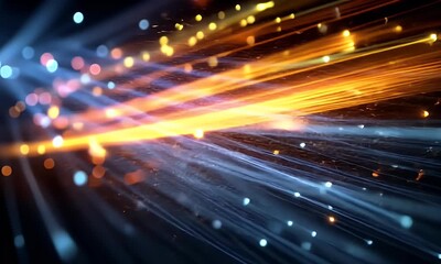 Sticker - abstract digital background with colorful light streaks and fiber optic cables, representing fast da
