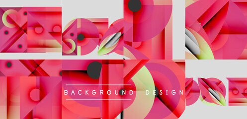 Poster - Abstract geometric patterns, vibrant pinks, greens. Modern design elements create dynamic visual texture. Background features repeating shapes.