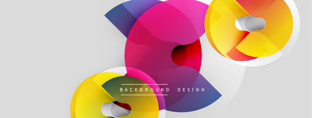 Poster - Abstract colorful shapes overlap, creating dynamic composition. Modern design features gradients, circles, rectangles. Background is light gray.