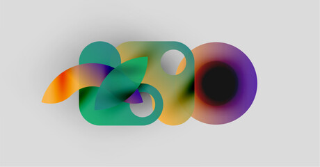 Poster - Abstract colorful design features blurred shapes forming 3D text. Gradient hues blend, creating dynamic visual impact. Simple background enhances focus.
