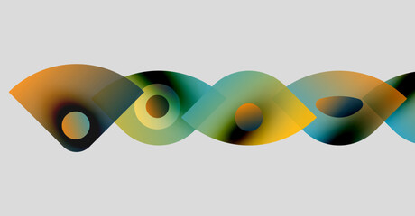 Poster - Abstract design features colorful overlapping circles, creating wavelike pattern on gray background. Smooth gradients dominate composition.