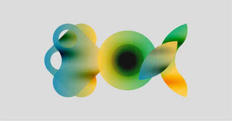 Poster - Abstract colorful shapes overlap, creating fluid dynamic composition. Soft gradients suggest movement, light interaction. Minimalist design.