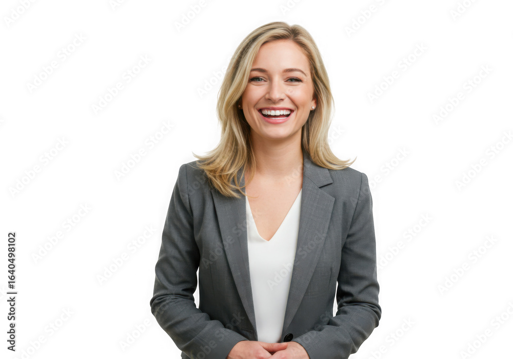 Smiling woman in business attire portrait on transparent background ...