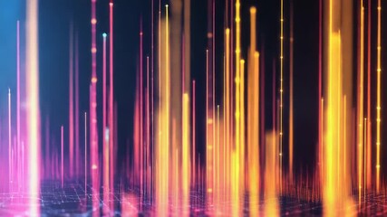 Canvas Print - abstract technology background with glowing vertical lines and grid
