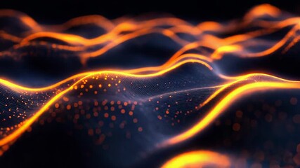 Canvas Print - abstract orange particles flowing and forming glowing waves