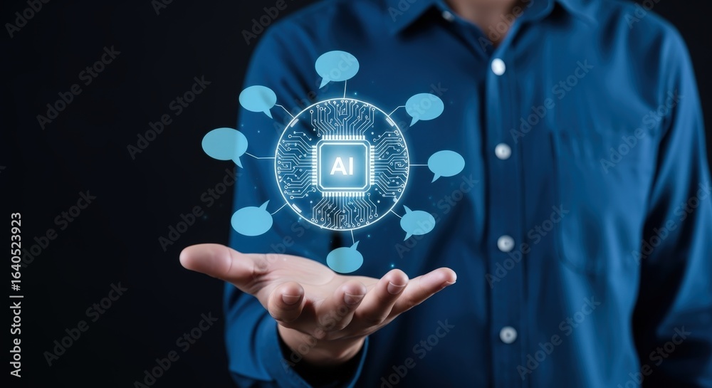 Artificial Intelligence Technology Concept: Man Holding AI Chip ...