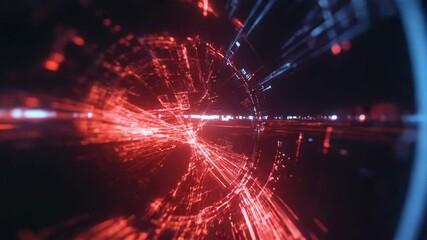 Wall Mural - red and blue glowing futuristic technological tunnel effect creating a time vortex