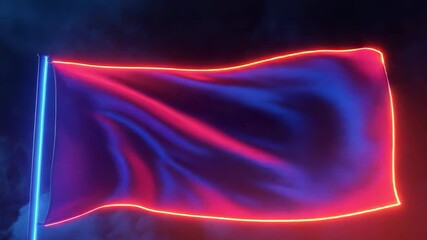 Wall Mural - neon futuristic flag waving in the wind with blue and red lighting