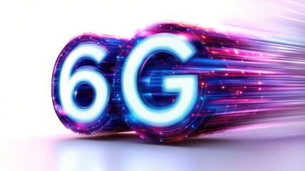 Wall Mural - futuristic glowing 6g technology concept with dynamic digital elements and vibrant light trails show