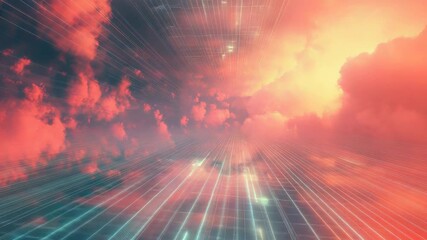 Canvas Print - digital cloud computing technology transferring data through futuristic cyberspace highway