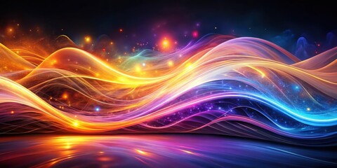Wall Mural - Abstract Colorful Energy Waves Flowing Across a Dark Background, Reflecting Light and Sparkle