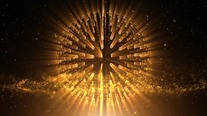 Sticker - glowing gold computer binary numbers sphere on loop golden flickering particles animation background