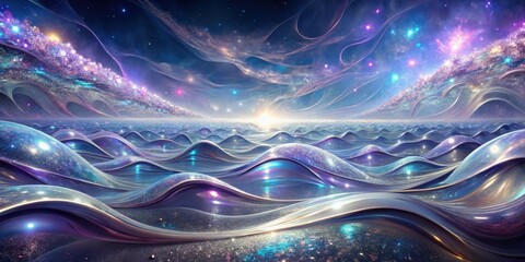 Wall Mural - celestial ocean a dreamlike vision of sparkling waves and a starry sky above