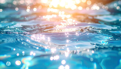 Wall Mural - Photo Background - Sparkling Blue Water Ripples, Sunlight, and Bokeh Effect