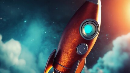 Wall Mural - Retro rocket launching into outer space with smoke and stars