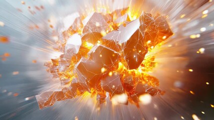 Canvas Print - powerful explosion creating orange shards with network connections