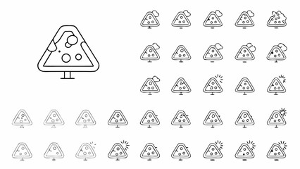 Wall Mural - Collection of triangular road signs with various filling and effects in a black and white line drawing style