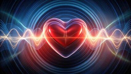Wall Mural - Abstract Heart with Energy Waves Vibrant Red Heart Shaped Object at the Center of Intertwined Light and Dark Energy Waves