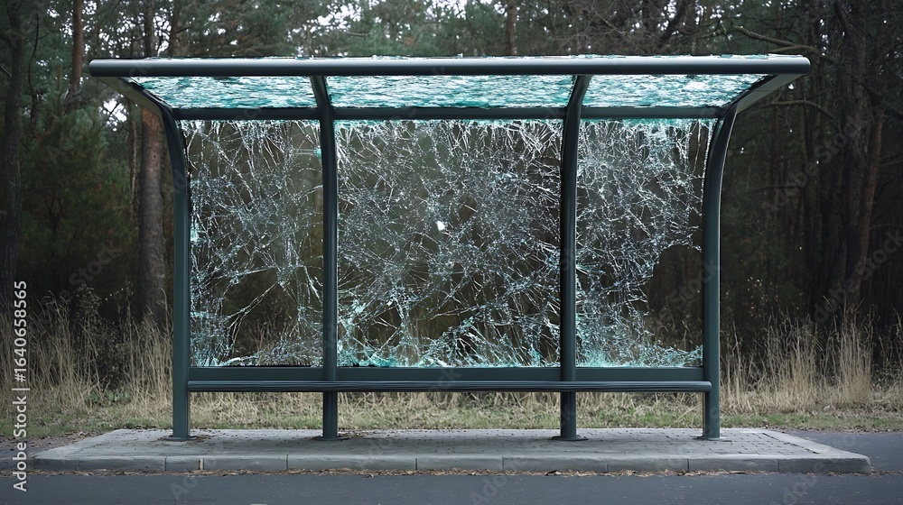 Broken bus shelter in woods Stock Illustration | Adobe Stock
