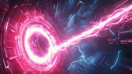 Wall Mural - glowing plasma beam entering futuristic circular portal in sci fi corridor
