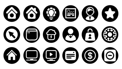 A versatile vector set of circular glyph icons for web and business UI