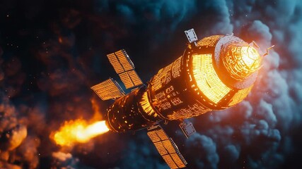 Wall Mural - spaceship launching into space with orange fire and smoke