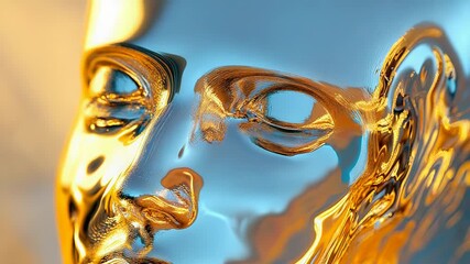 Wall Mural - golden liquid metal forming a human face reflecting light