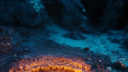 Wall Mural - burning energy sphere glowing on dark planet surface