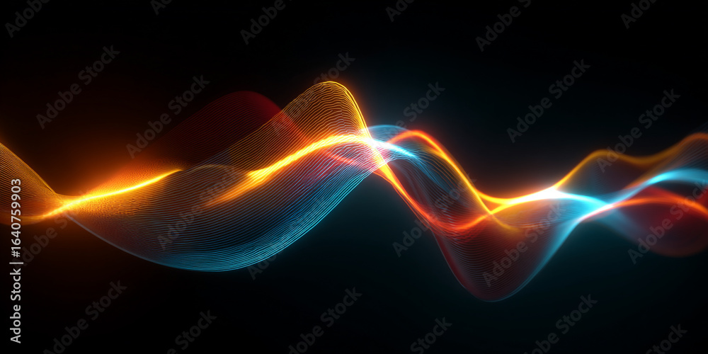 Glowing waves of orange and blue light abstract background Stock ...