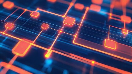 Canvas Print - complex glowing lines and squares creating futuristic technological background