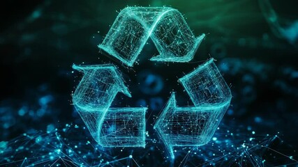 Wall Mural - recycling symbol glowing with futuristic green energy and digital connections