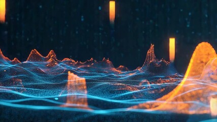 Canvas Print - glowing particles falling on digital landscape creating futuristic scenery