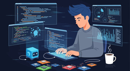 Young Developer Working On Data Analysis And Artificial Intelligence Solutions