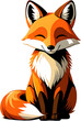 © Pram - A delightful cartoon depiction of a smiling orange fox with a bushy tail and a fluffy white chest, sitting contentedly.